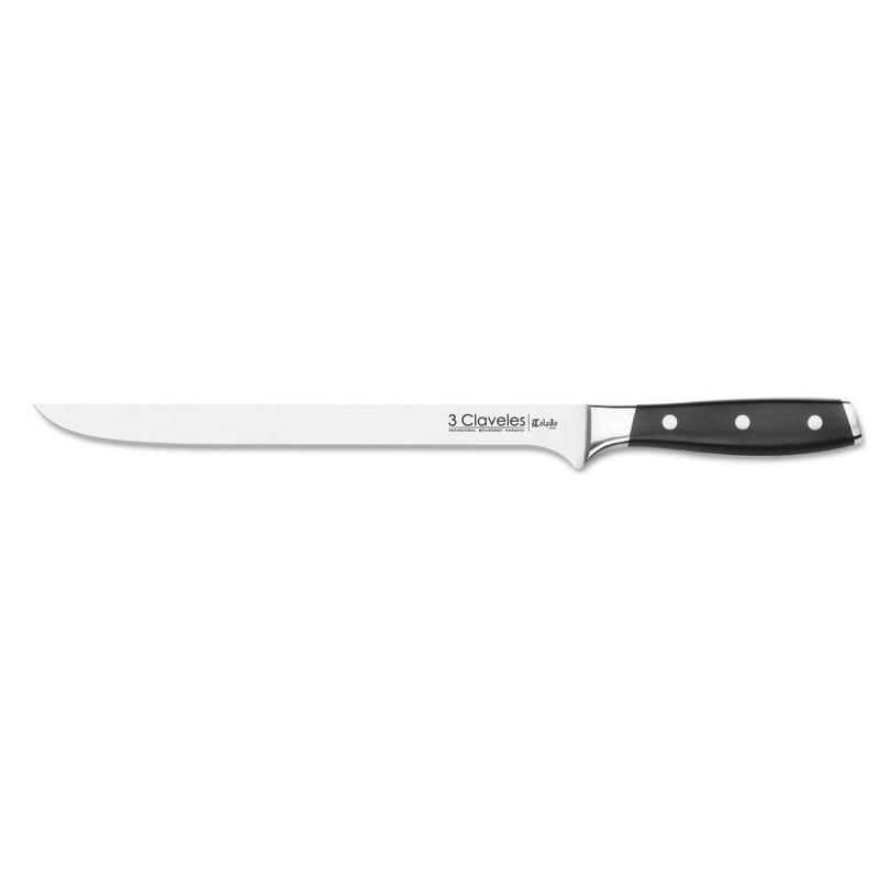Toledo Ham Knife (25 cm / 9.84 in), POM Handle – Forged Stainless Steel – 3Claveles Spain - Front View