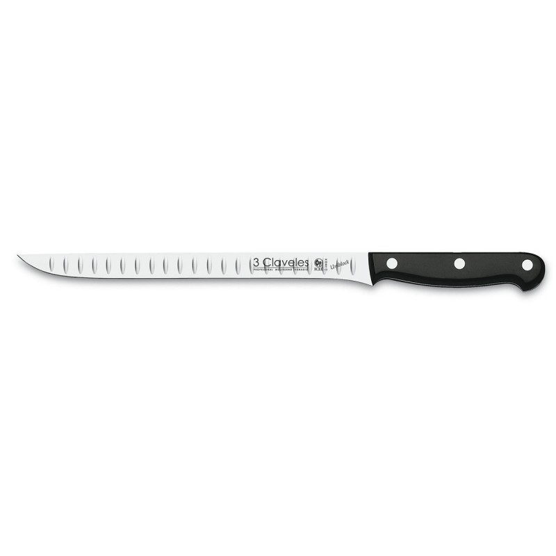 Cuchillo Jamonero Alveolado Uniblock (25cm), POM-Estampado (acero inoxidable) - 3Claveles España - Frontal
