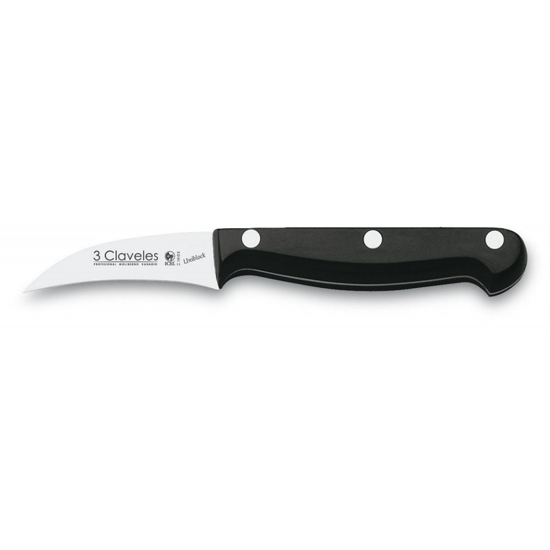 Uniblock Paring Knife (6 cm / 2.36 in), POM Handle – Stamped Stainless Steel – 3Claveles Spain – Front View