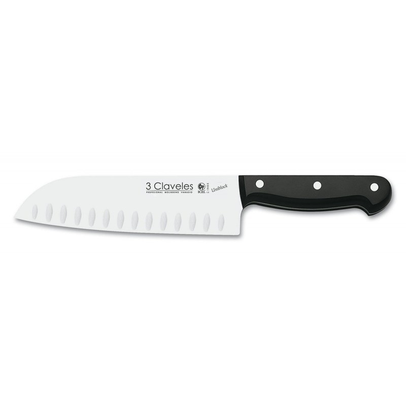 Cuchillo Santoku Alveolado Uniblock (18cm), POM-Estampado (acero inoxidable) - 3Claveles España - Frontal