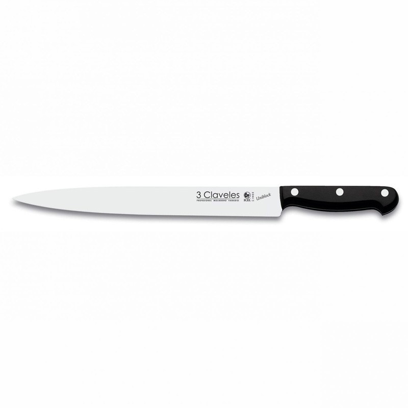 Uniblock Carving Knife (25 cm / 9.84 in), POM Handle – Stamped Stainless Steel – 3Claveles Spain – Front View