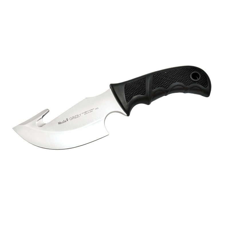 GRIZZLY 12G Skinner Knife (9.06 in), Black Rubber Handle (Mo-V (1.4116) -Molybdenum Vanadium) – Muela Spain - Front View