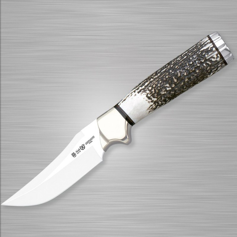 CERVATO Knife (10 in), Deer Stag Horn Handle and Brass bolster (AN-58 steel) – Nieto Spain - Front View