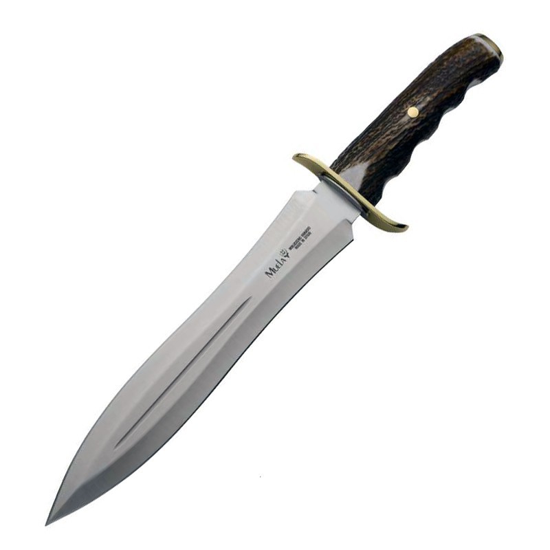 BOWIE-24A Knife (14.57 in), Brass and Deer Stag Horn Handle (Molybdenum Vanadium) – Muela Spain – Front View