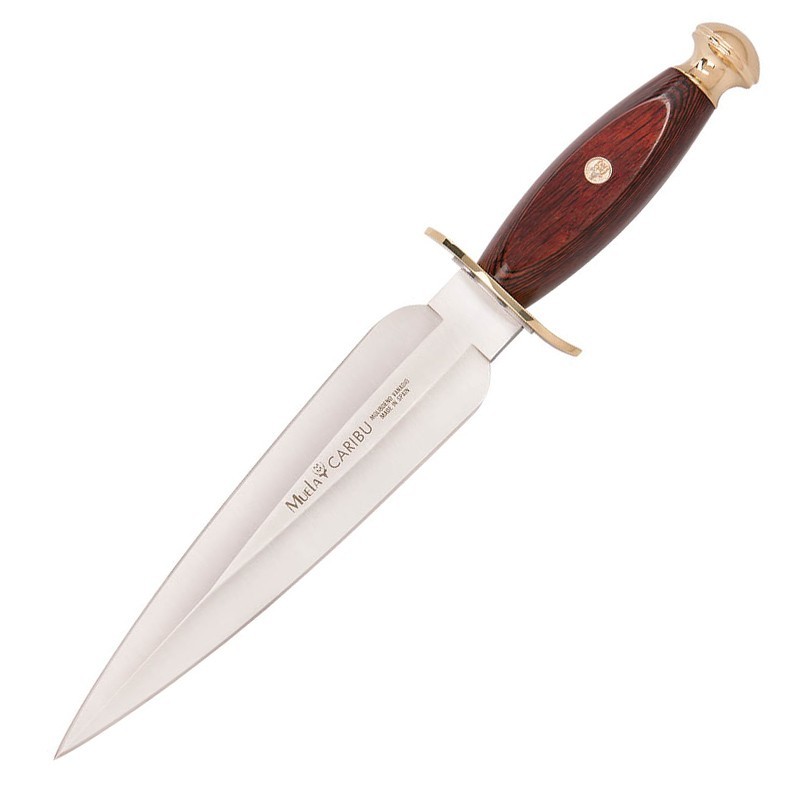 Cuchillo CARIBU (33cm), Latón y Madera Prensada Coral (Molibdeno Vanadio) - Muela España - Frontal