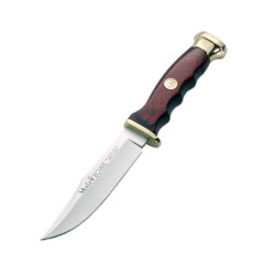 BOWIE-F10 Knife (7.48 in), Brass and Pressed Coral Wood Handle (Mo.Vanadium) – Muela Spain – Front View
