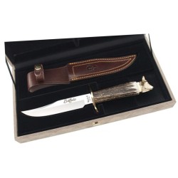 BUFFALO 16BF Knife (8.86 in), Brass and Deer Stag Horn Handle (Mo.Vanadium - 1.4116) – Muela Spain – Case