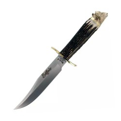 BUFFALO 16BF Knife (8.86 in), Brass and Deer Stag Horn Handle (Mo.Vanadium - 1.4116) – Muela Spain – Front View