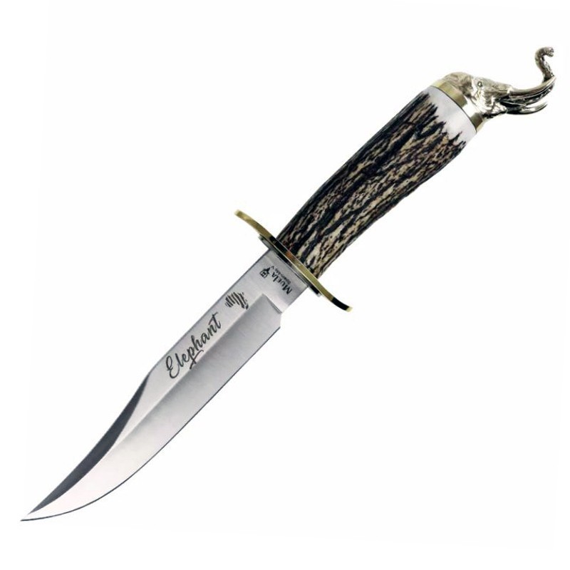 ELEPHANT 16BF Knife (8.86 in), Brass & Deer Stag Horn Handle (Mo.Vanadium - 1.4116) – Muela Spain – Front View