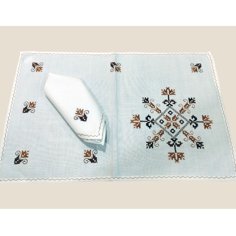Embroidered Placemat-crests-brown-lagartera-toledo_collage