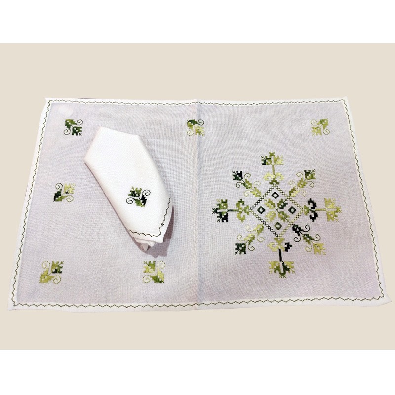 Embroidered Placemat-crests-light green-lagartera-toledo_collage