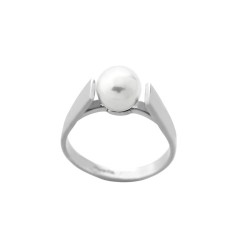 Anillo Perla Nuada - plata rodiada - perla blanca redonda 7 mm (Majorica)