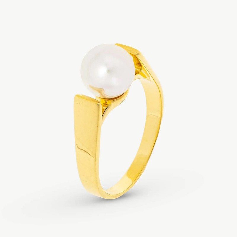 Pearl Ring Nuada – 18k Gold-Plated Silver – White Round Pearl 7 mm (Majorica)