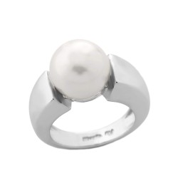 Pearl Ring Nuada – Rhodium-Plated Silver – White Round Pearl 12 mm (Majorica)
