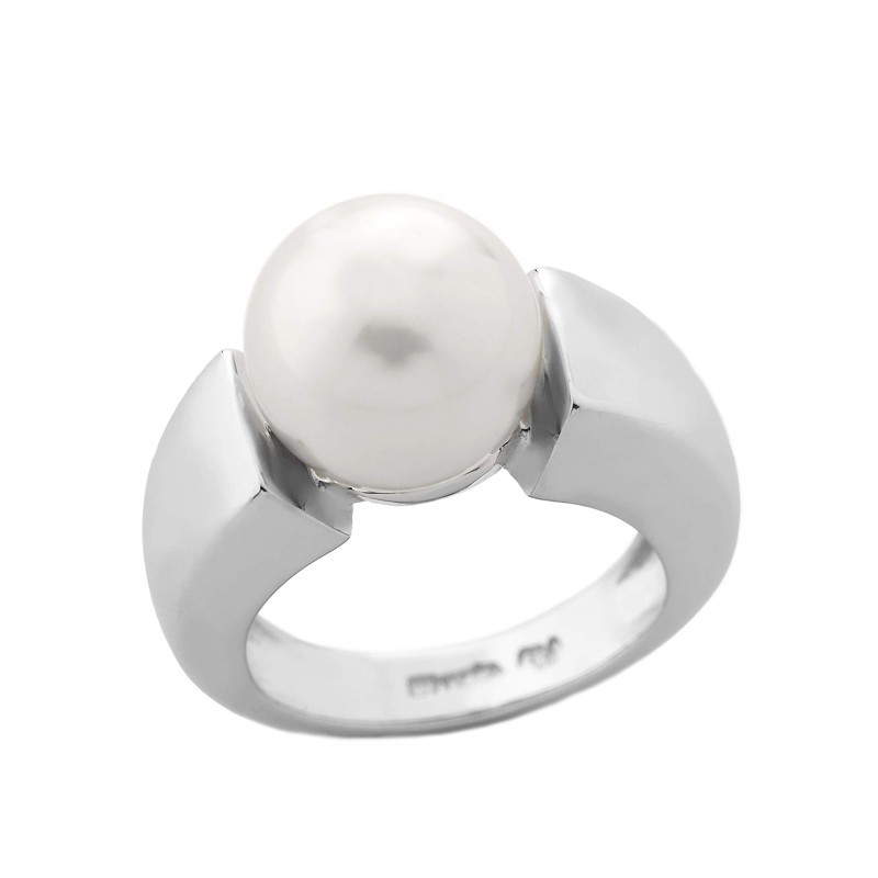 Pearl Ring Nuada – Rhodium-Plated Silver – White Round Pearl 12 mm (Majorica)