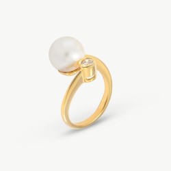 Anillo Perla Selene - plata baño oro 18k - perla blanca redonda 10 mm y circonitas (Majorica)