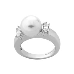 Anillo Perla Lilit - plata rodiada - perla blanca redonda 10 mm y circonitas (Majorica)