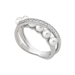 Anillo Perla Exquisite - plata rodiada - perla blanca redonda 4 mm y circonitas (Majorica)