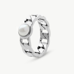 Pearl Ring Puffy Pearls – Rhodium-Plated Steel – White Round Pearl 6 mm (Majorica)