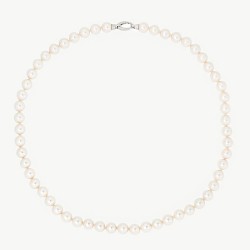 Collar Perla Lyra - plata rodiada - perla blanca redonda 10 mm y 60 cm largo (Majorica)