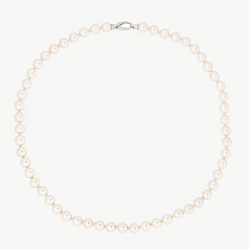 Collar Perla Lyra - plata rodiada - perla blanca redonda 10 mm y 60 cm largo (Majorica)