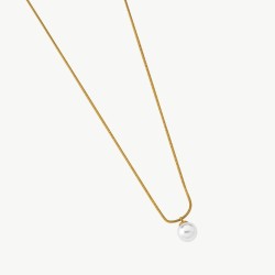 Nuada Pearl Necklace – 18k gold-plated silver – round white 10 mm pearl, 42 cm length (Majorica)