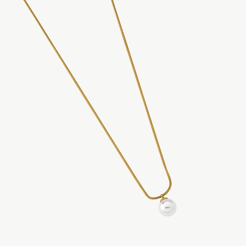 Collar Perla Nuada - plata baño oro 18k - perla blanca redonda 10 mm y 42 cm largo (Majorica)