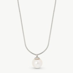 Collar Perla Nuada - plata rodiada - perla blanca redonda 10 mm y 42 cm largo (Majorica)