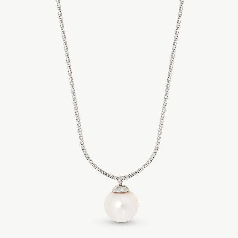 Collar Perla Nuada - plata rodiada - perla blanca redonda 10 mm y 42 cm largo (Majorica)