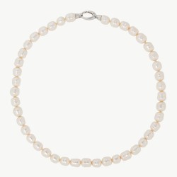 Agora Pearl Necklace – rhodium-plated silver – baroque white 8 mm pearl, 45 cm length (Majorica)