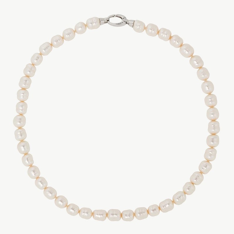 Agora Pearl Necklace – rhodium-plated silver – baroque white 8 mm pearl, 45 cm length (Majorica)
