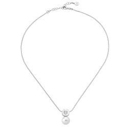 Exquisite Pearl Necklace – rhodium-plated silver – round white 10 mm pearl, 42 cm length with cubic zirconia (Majorica)