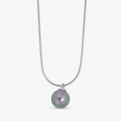 Nuada Pearl Necklace – rhodium-plated silver – round grey 10 mm pearl, 42 cm length (Majorica)