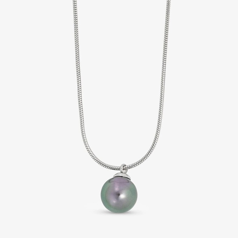 Nuada Pearl Necklace – rhodium-plated silver – round grey 10 mm pearl, 42 cm length (Majorica)