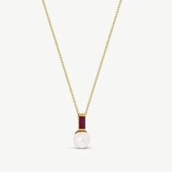 Selene Pearl Necklace – 18k gold-plated silver – round white 8 mm pearl, 48 cm length with cubic zirconia (Majorica)
