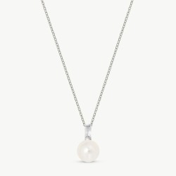 Selene Pearl Necklace – rhodium-plated silver – round white 8 mm pearl, 48 cm length with cubic zirconia (Majorica)