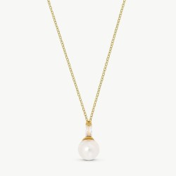 Selene Pearl Necklace – 18k gold-plated silver – round white 8 mm pearl, 48 cm length with cubic zirconia (Majorica)