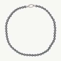 Collar Perla Lyra - plata rodiada - perla gris redonda 6 mm y 40 cm largo (Majorica)