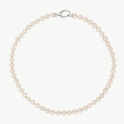 Collar Perla Lyra - plata rodiada - perla blanca redonda 6 mm y 40 cm largo (Majorica)