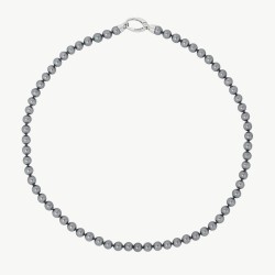 Lyra Pearl Necklace – rhodium-plated silver – round grey 6 mm pearl, 45 cm length (Majorica)