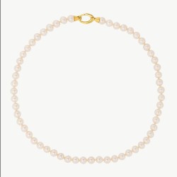 Lyra Pearl Necklace – 18k gold-plated silver – round white 7 mm pearl, 45 cm length (Majorica)