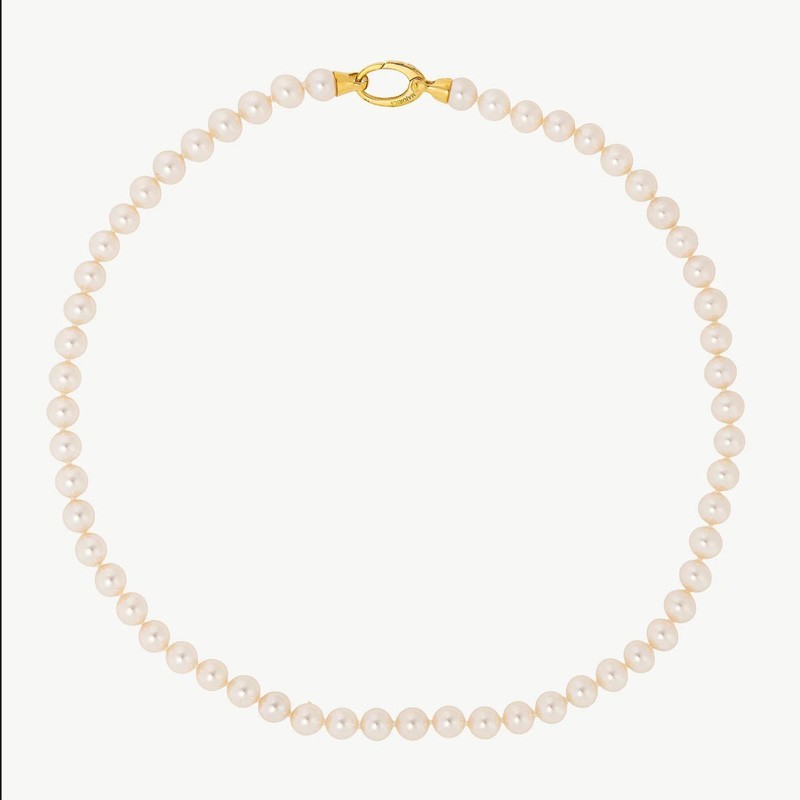 Lyra Pearl Necklace – 18k gold-plated silver – round white 7 mm pearl, 45 cm length (Majorica)