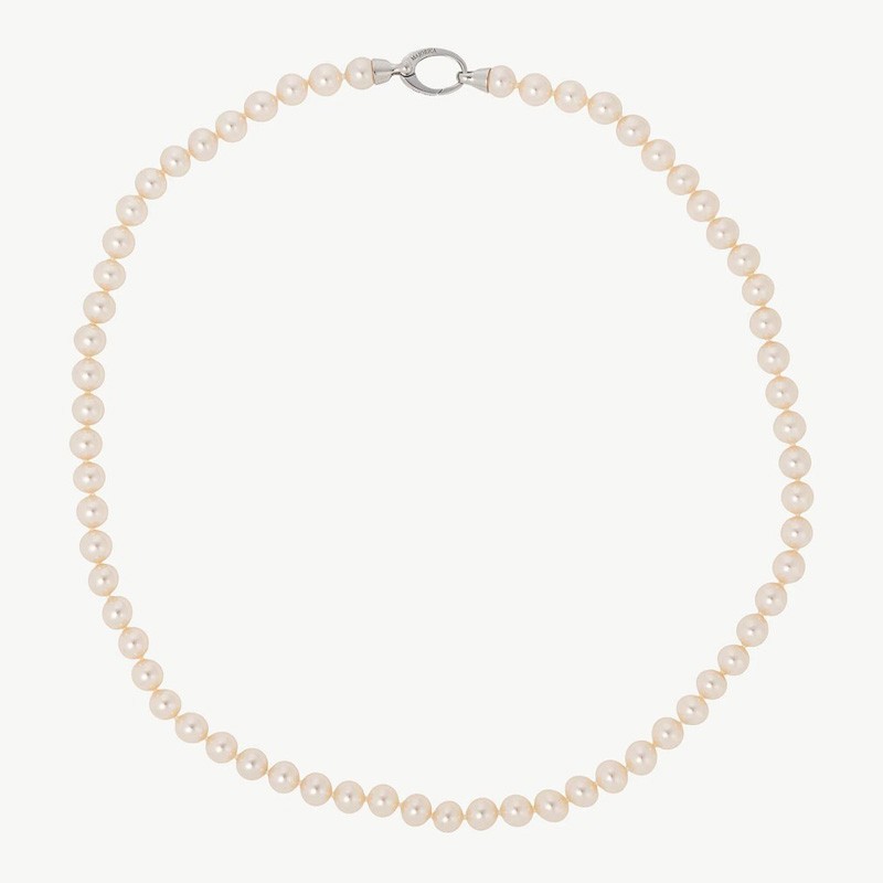 Lyra Pearl Necklace – rhodium-plated silver – round white 7 mm pearl, 50 cm length (Majorica)