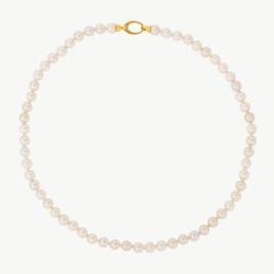 Collar Perla Lyra - plata baño oro 18k - perla blanca redonda 7 mm y 50 cm largo (Majorica)