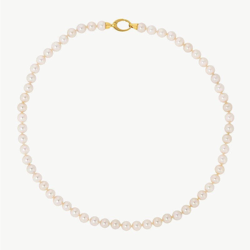 Collar Perla Lyra - plata baño oro 18k - perla blanca redonda 7 mm y 50 cm largo (Majorica)