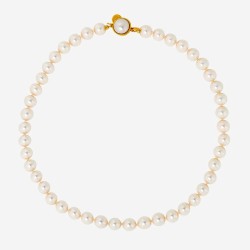 Collar Perla Lyra - plata baño oro 18k - perla blanca redonda 8 mm y 40 cm largo, cierre perla (Majorica)