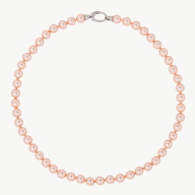 Lyra Pearl Necklace – rhodium-plated silver – round pink 8 mm pearl, 45 cm length (Majorica)