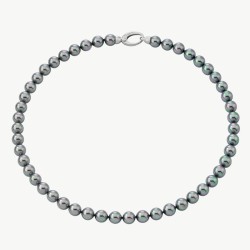 Lyra Pearl Necklace – rhodium-plated silver – round grey 8 mm pearl, 45 cm length (Majorica)