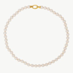 Lyra Pearl Necklace – 18k gold-plated silver – round white 8 mm pearl, 45 cm length (Majorica)