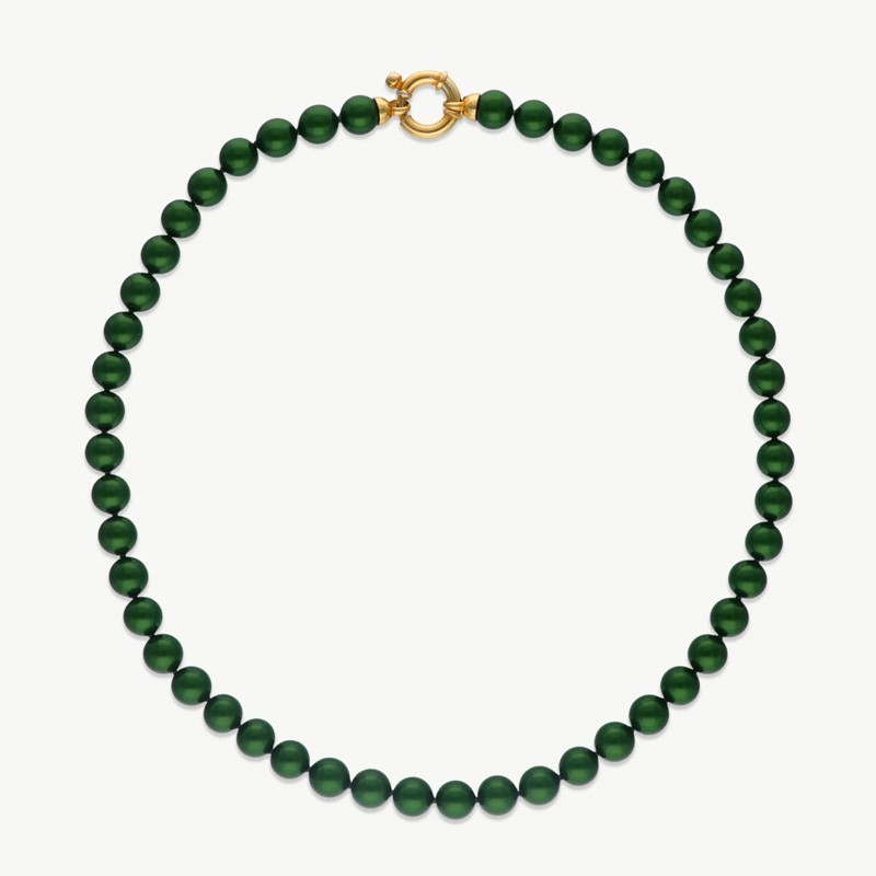 Grace Pearl Necklace – 18k gold-plated silver – round green 8 mm pearl, 45 cm length (Majorica)